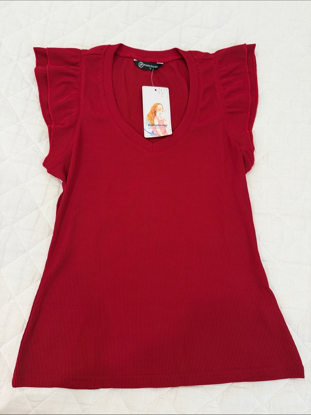 Women’s Red Ruffle Sleeve Tank Top - Pretty Gardener